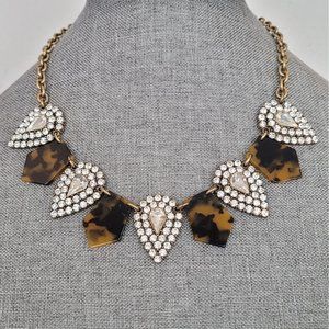 J. Crew Gold Tone Tortoise Pattern Pear Pave Collar Links Necklace 21" Long K808